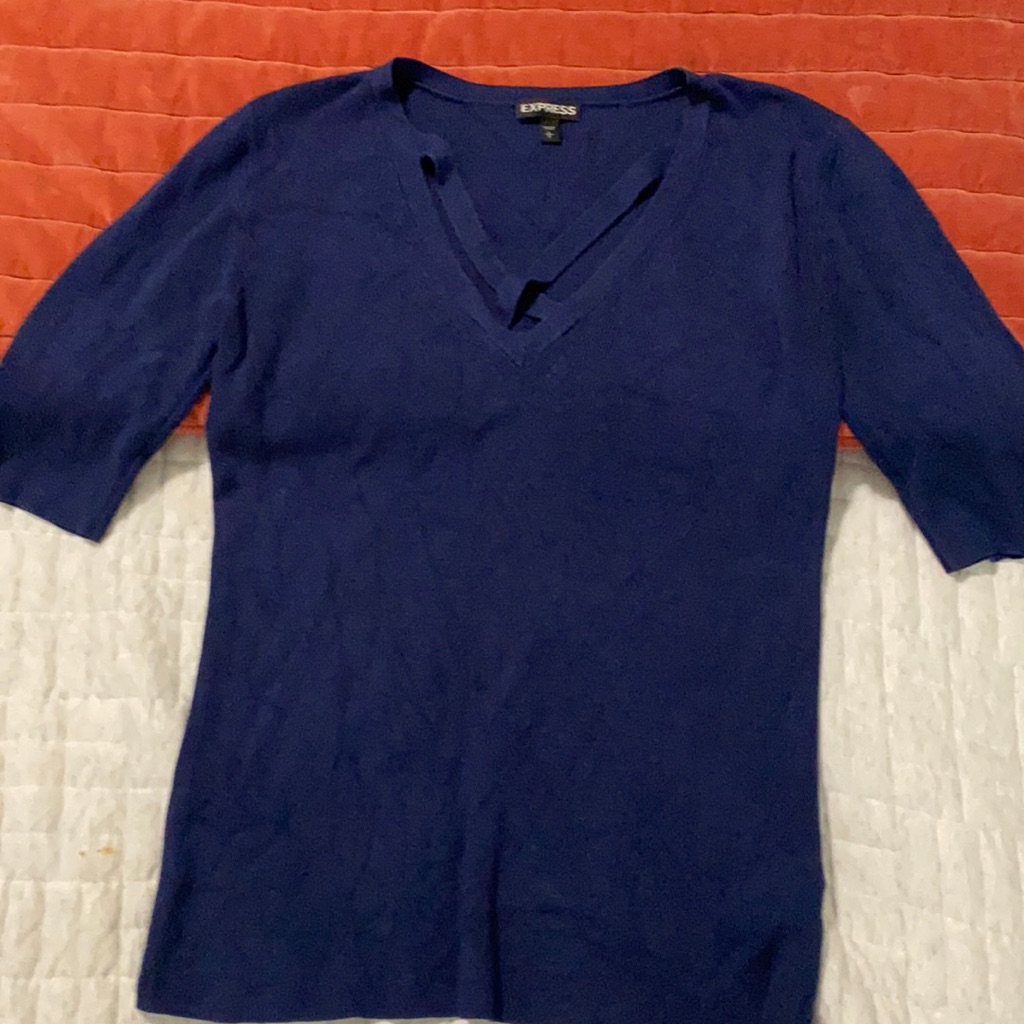 Express Thin Short Sleeve Knit, Navy, Size Large
